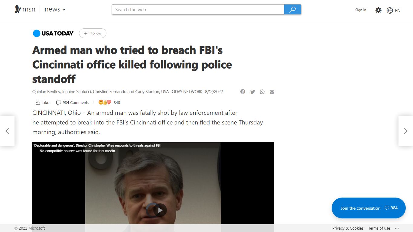 Armed man who tried to breach FBI's Cincinnati office killed following ...